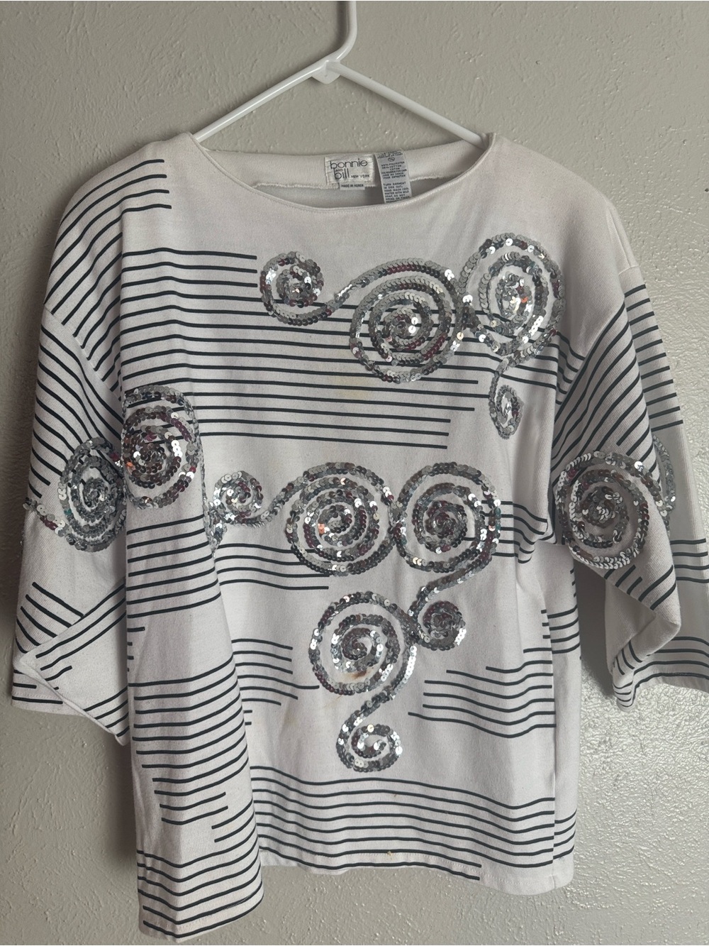 Annie White & Black Striped Sequin Swirl Sweatshirt
